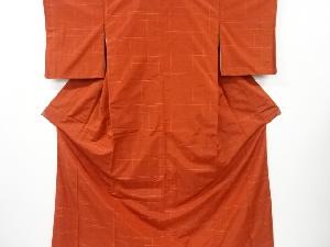 アンティーク　格子織り出し手織り紬着物